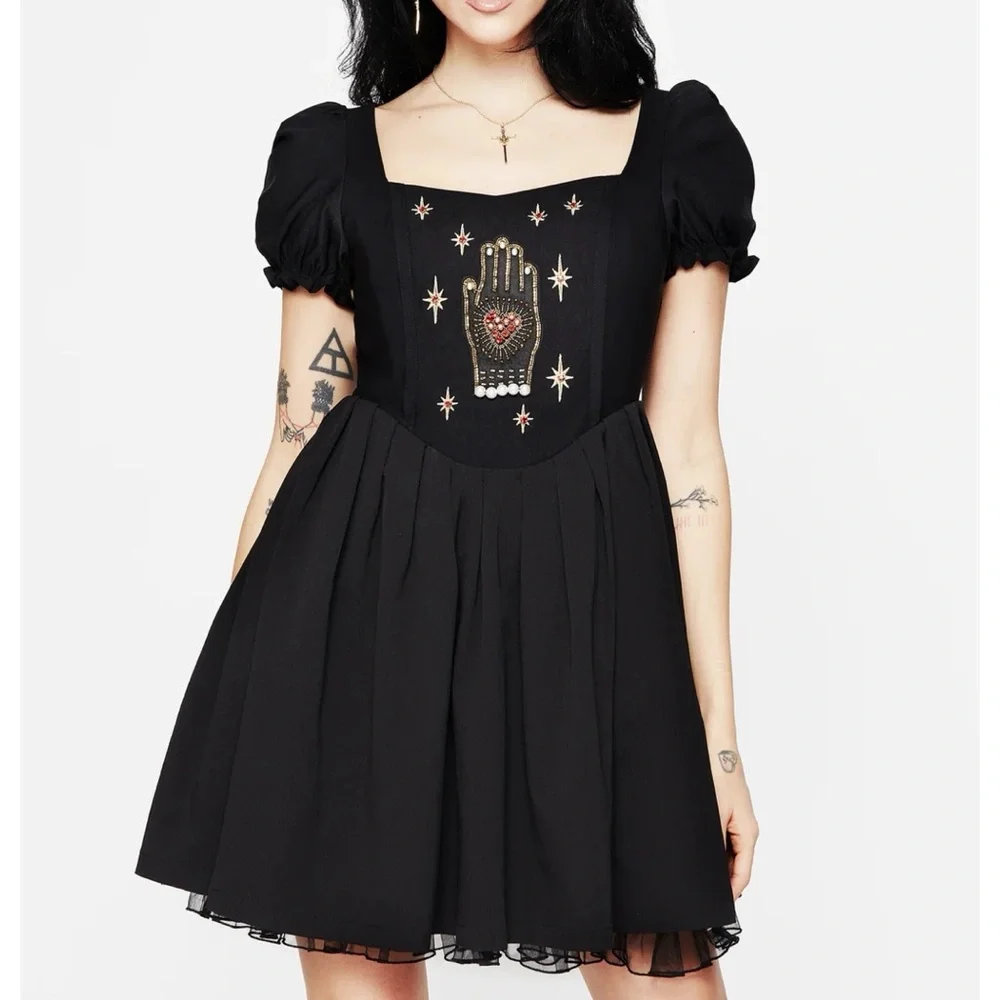 Disturbia Ingrid Embroidered Hand Applique Babydoll Corset Mini Dress Size 14 1X - Picture 14 of 16